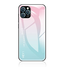 Custodia Silicone Specchio Laterale Sfumato Arcobaleno Cover per Apple iPhone 16 Pro Ciano