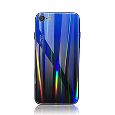 Custodia Silicone Specchio Laterale Sfumato Arcobaleno Cover per Apple iPhone SE (2020) Blu