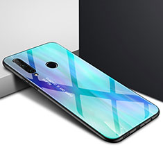 Custodia Silicone Specchio Laterale Sfumato Arcobaleno Cover per Huawei Enjoy 10 Plus Ciano
