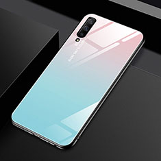 Custodia Silicone Specchio Laterale Sfumato Arcobaleno Cover per Huawei P Smart Pro (2019) Ciano