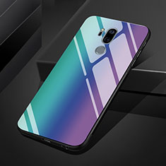 Custodia Silicone Specchio Laterale Sfumato Arcobaleno Cover per LG G7 Blu