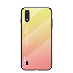 Custodia Silicone Specchio Laterale Sfumato Arcobaleno Cover per Samsung Galaxy A01 SM-A015 Giallo