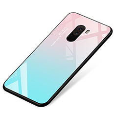 Custodia Silicone Specchio Laterale Sfumato Arcobaleno Cover per Xiaomi Pocophone F1 Cielo Blu