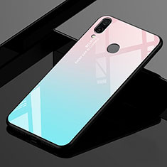 Custodia Silicone Specchio Laterale Sfumato Arcobaleno Cover per Xiaomi Redmi 7 Ciano