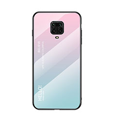 Custodia Silicone Specchio Laterale Sfumato Arcobaleno Cover per Xiaomi Redmi Note 9 Pro Ciano