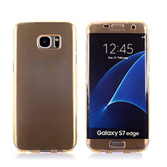 Custodia Silicone Trasparente A Flip Morbida Cover per Samsung Galaxy S7 Edge G935F Oro
