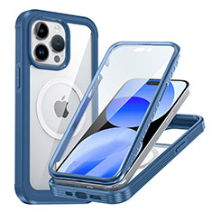 Custodia Silicone Trasparente Laterale 360 Gradi Cover con Mag-Safe Magnetic AC1 per Apple iPhone 13 Pro Blu