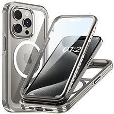 Custodia Silicone Trasparente Laterale 360 Gradi Cover con Mag-Safe Magnetic T01 per Apple iPhone 14 Pro Max Grigio
