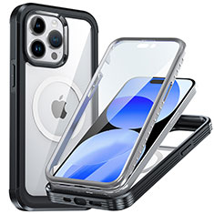 Custodia Silicone Trasparente Laterale 360 Gradi Cover con Mag-Safe Magnetic T01 per Apple iPhone 16 Pro Nero