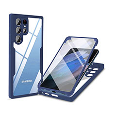 Custodia Silicone Trasparente Laterale 360 Gradi Cover M01 per Samsung Galaxy S22 Ultra 5G Blu