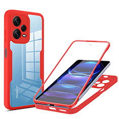 Custodia Silicone Trasparente Laterale 360 Gradi Cover MJ1 per Xiaomi Redmi Note 12 Pro+ Plus 5G Rosso