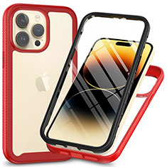 Custodia Silicone Trasparente Laterale 360 Gradi Cover ZJ3 per Apple iPhone 15 Pro Max Rosso