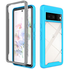 Custodia Silicone Trasparente Laterale 360 Gradi Cover ZJ3 per Google Pixel 7 5G Cielo Blu