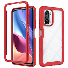 Custodia Silicone Trasparente Laterale 360 Gradi Cover ZJ4 per Xiaomi Redmi K40 Pro 5G Rosso