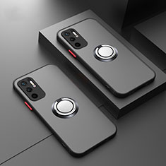 Custodia Silicone Trasparente Laterale con Magnetico Anello Supporto T01 per Xiaomi Redmi Note 10T 5G Nero