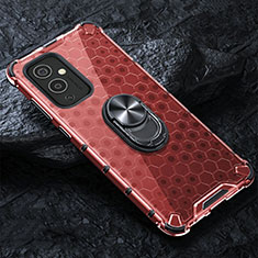 Custodia Silicone Trasparente Specchio Laterale 360 Gradi con Magnetico Anello Supporto AM1 per OnePlus 9 5G Rosso