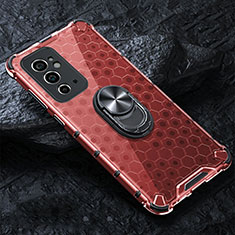 Custodia Silicone Trasparente Specchio Laterale 360 Gradi con Magnetico Anello Supporto AM1 per OnePlus 9RT 5G Rosso