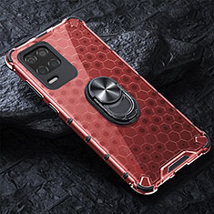 Custodia Silicone Trasparente Specchio Laterale 360 Gradi con Magnetico Anello Supporto AM1 per Realme 8s 5G Rosso