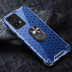 Custodia Silicone Trasparente Specchio Laterale 360 Gradi con Magnetico Anello Supporto AM1 per Realme 9 Pro+ Plus 5G Blu