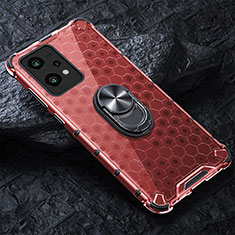 Custodia Silicone Trasparente Specchio Laterale 360 Gradi con Magnetico Anello Supporto AM1 per Realme Narzo 50 Pro 5G Rosso