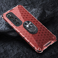 Custodia Silicone Trasparente Specchio Laterale 360 Gradi con Magnetico Anello Supporto AM1 per Xiaomi Mi 10S 5G Rosso