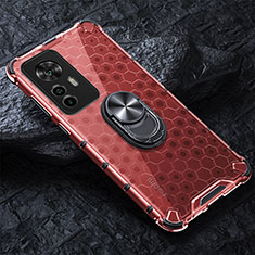 Custodia Silicone Trasparente Specchio Laterale 360 Gradi con Magnetico Anello Supporto AM1 per Xiaomi Mi 12T Pro 5G Rosso