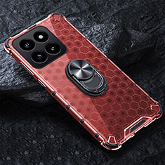 Custodia Silicone Trasparente Specchio Laterale 360 Gradi con Magnetico Anello Supporto AM1 per Xiaomi Mi 14 Pro 5G Rosso