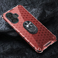 Custodia Silicone Trasparente Specchio Laterale 360 Gradi con Magnetico Anello Supporto AM1 per Xiaomi Redmi K40 Gaming 5G Rosso