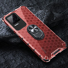 Custodia Silicone Trasparente Specchio Laterale 360 Gradi con Magnetico Anello Supporto AM1 per Xiaomi Redmi K40S 5G Rosso