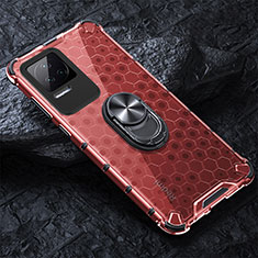 Custodia Silicone Trasparente Specchio Laterale 360 Gradi con Magnetico Anello Supporto AM1 per Xiaomi Redmi K50 Pro 5G Rosso