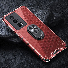 Custodia Silicone Trasparente Specchio Laterale 360 Gradi con Magnetico Anello Supporto AM1 per Xiaomi Redmi K60 Pro 5G Rosso