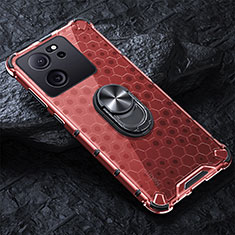 Custodia Silicone Trasparente Specchio Laterale 360 Gradi con Magnetico Anello Supporto AM1 per Xiaomi Redmi K60 Ultra 5G Rosso