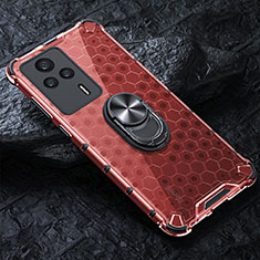 Custodia Silicone Trasparente Specchio Laterale 360 Gradi con Magnetico Anello Supporto AM1 per Xiaomi Redmi K60E 5G Rosso