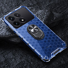 Custodia Silicone Trasparente Specchio Laterale 360 Gradi con Magnetico Anello Supporto AM1 per Xiaomi Redmi K70 Pro 5G Blu