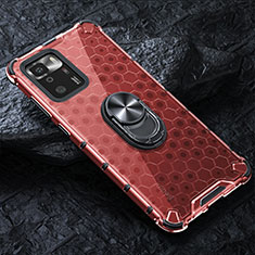 Custodia Silicone Trasparente Specchio Laterale 360 Gradi con Magnetico Anello Supporto AM1 per Xiaomi Redmi Note 10 Pro 5G Rosso