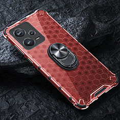 Custodia Silicone Trasparente Specchio Laterale 360 Gradi con Magnetico Anello Supporto AM1 per Xiaomi Redmi Note 12 5G Rosso