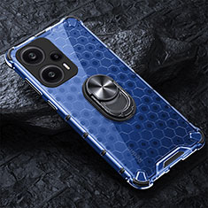 Custodia Silicone Trasparente Specchio Laterale 360 Gradi con Magnetico Anello Supporto AM1 per Xiaomi Redmi Note 12 Turbo 5G Blu