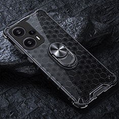 Custodia Silicone Trasparente Specchio Laterale 360 Gradi con Magnetico Anello Supporto AM1 per Xiaomi Redmi Note 12 Turbo 5G Nero