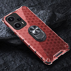 Custodia Silicone Trasparente Specchio Laterale 360 Gradi con Magnetico Anello Supporto AM1 per Xiaomi Redmi Note 12 Turbo 5G Rosso