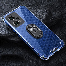 Custodia Silicone Trasparente Specchio Laterale 360 Gradi con Magnetico Anello Supporto AM1 per Xiaomi Redmi Note 12T Pro 5G Blu