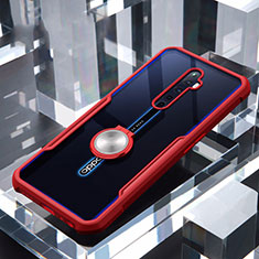 Custodia Silicone Trasparente Specchio Laterale 360 Gradi con Magnetico Anello Supporto per Oppo Reno2 Z Rosso