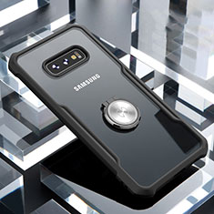 Custodia Silicone Trasparente Specchio Laterale 360 Gradi con Magnetico Anello Supporto per Samsung Galaxy S10e Nero
