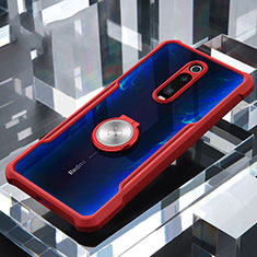 Custodia Silicone Trasparente Specchio Laterale 360 Gradi con Magnetico Anello Supporto T01 per Xiaomi Mi 9T Rosso