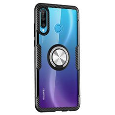 Custodia Silicone Trasparente Specchio Laterale 360 Gradi con Magnetico Anello Supporto Z01 per Huawei P30 Lite XL Nero