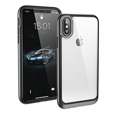 Custodia Silicone Trasparente Specchio Laterale 360 Gradi T08 per Apple iPhone Xs Nero