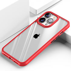 Custodia Silicone Trasparente Specchio Laterale Cover M03 per Apple iPhone 14 Pro Rosso