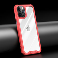 Custodia Silicone Trasparente Specchio Laterale Cover M04 per Apple iPhone 12 Pro Max Rosso