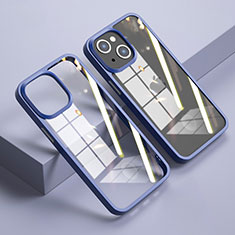 Custodia Silicone Trasparente Specchio Laterale Cover M04 per Apple iPhone 14 Plus Blu Notte