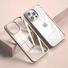 Custodia Silicone Trasparente Specchio Laterale Cover M04 per Apple iPhone 14 Pro Oro Rosa