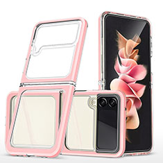 Custodia Silicone Trasparente Specchio Laterale Cover MQ1 per Samsung Galaxy Z Flip3 5G Oro Rosa